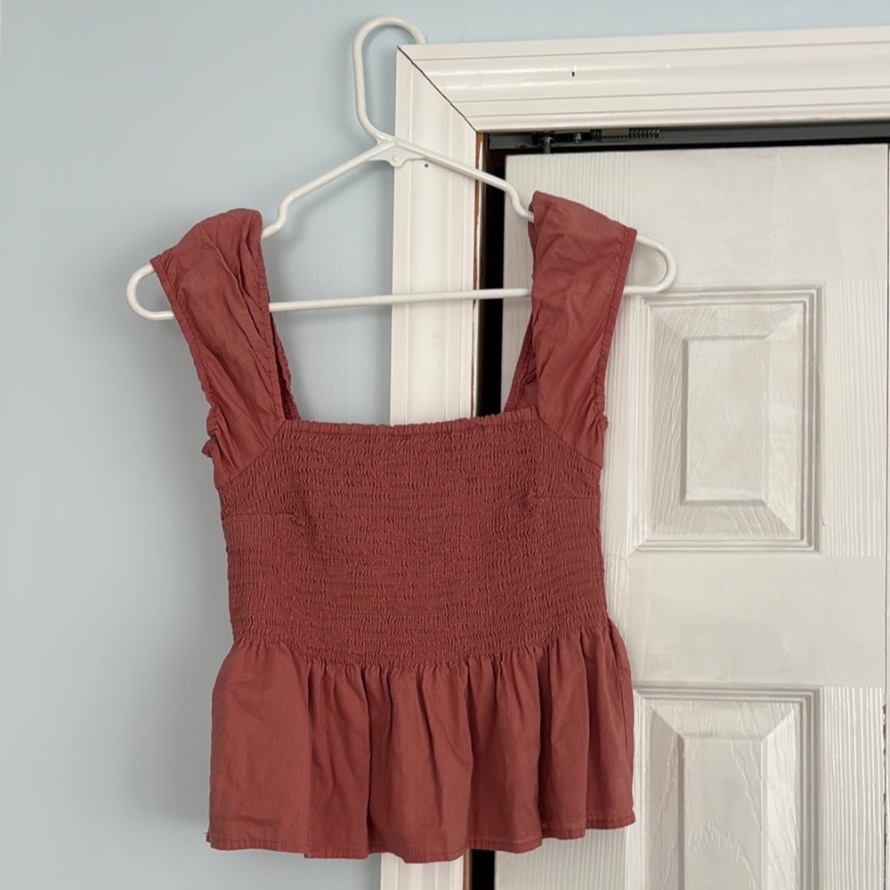 Abercrombie & Fitch Orange Smocked Ruffled Tank Top